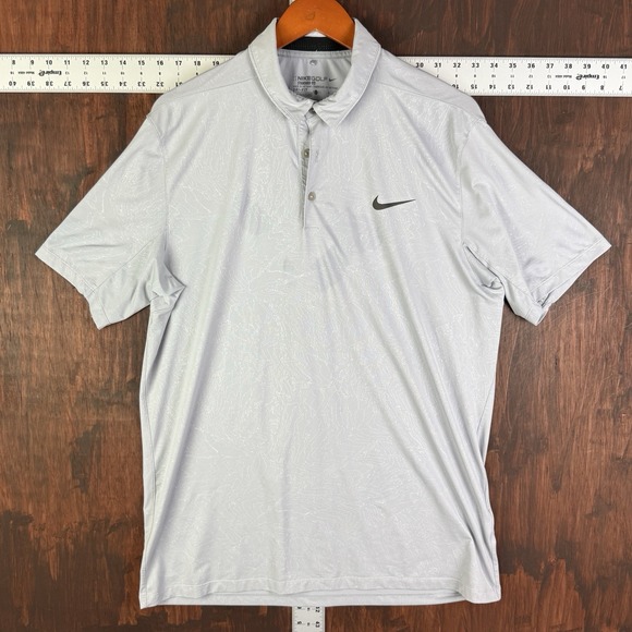 Nike Golf Polo Shirt Mobility Embossed Dri-Fit Tech Performance Gray Men's Large - Picture 1 of 9